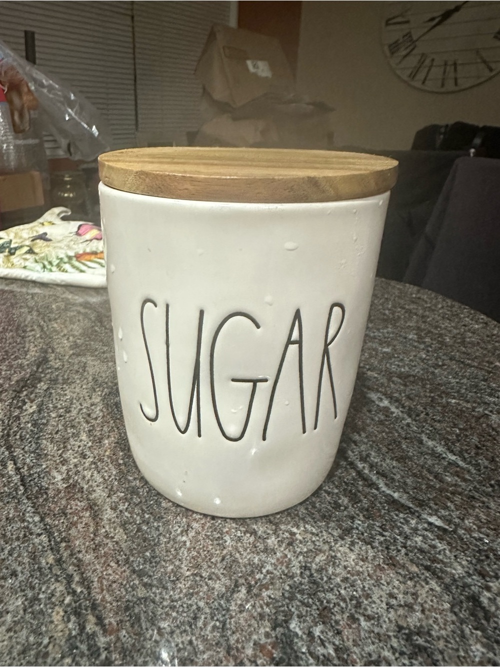 Rae Dunn Cream Ceramic Sugar Jar with Wood Lid